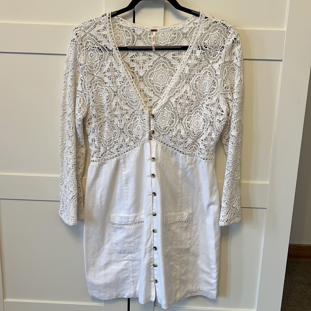 Free people white crocheted and linen dress